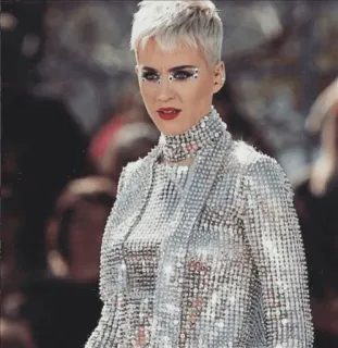 🐬 334e28d8 Katy Perry Katy Perry, chanteuse, célébrité, cheveux platine, tenue pailletée, pop star, mode whatsapp sticker