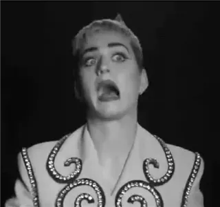 ✨ 3bfc8adc Katy Perry 케이티 페리, 팝스타, 가수, 유명인, 충격 받은 표정, 입 벌림, 무서워하는, 흑백 telegram sticker