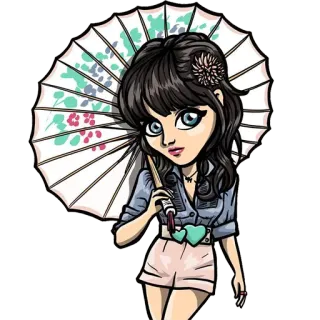 ☂️ 0c09ac99 Kreskówka, Kobieta, Parasol, Słodkie, Moda, Dziewczyna, Parasolka przeciwsłoneczna telegram sticker