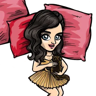 😴 2077ba70 Kreskówka, Kobieta, Dziewczyna, Poduszka, Zwierzę, Fretka telegram sticker