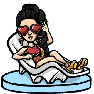 😎 3e54298e Kreskówka, Okulary przeciwsłoneczne, Kobieta, Plaża, Lato, Krzesło telegram sticker