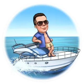 ⛵️ 8b98500a Kartun, Pria, Kacamata hitam, Perahu, Laut, Air, Liburan, Waktu luang whatsapp sticker