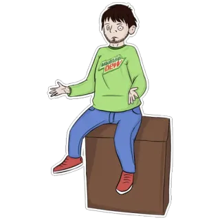 😕 1c0a7bc1 pria, duduk, kartun, mountain dew, orang, pakaian kasual whatsapp sticker