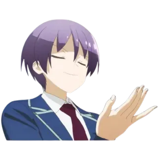 😊 93054b02 anime, character, smug, smirking, hands, student, school uniform telegram sticker