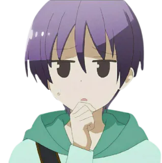 😲 b65b5766 anime, character, boy, purple hair, thinking, cartoon telegram sticker