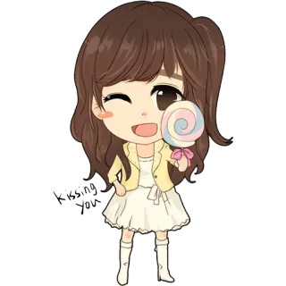 😉 aaf1fe3e kissing you Мультфильм, Аниме, Девушка, Леденец, Милый, Каваий, Чиби telegram sticker