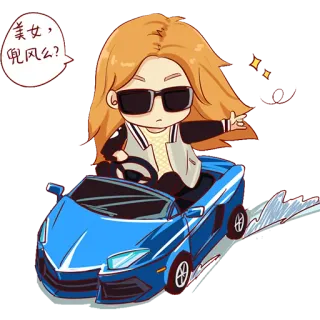 😎 e0edd2c8 美女，兜风么？ машина, вождение, мультфильм, солнцезащитные очки, чиби, досуг, автопутешествие, иллюстрация telegram sticker