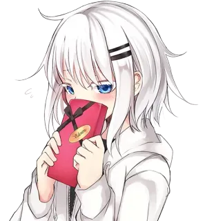 😳 0da431bf 动漫, 女孩, 白发, 巧克力, 卡哇伊, 可爱, 情人节, 漫画 telegram sticker