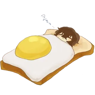 ✨ afcb8323 tidur, telur, roti panggang, sarapan, lucu, kartun, makanan telegram sticker