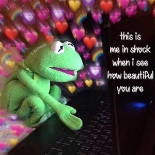 ❤️ e147197b Kermit this is me in shock when i see how beautiful you are Kermit la rana, amor, shock, meme, corazón, coqueto telegram sticker