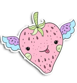 😛 e08259c3 morango, fofo, kawaii, desenho animado, fruta, rosa, asas, adesivo telegram sticker
