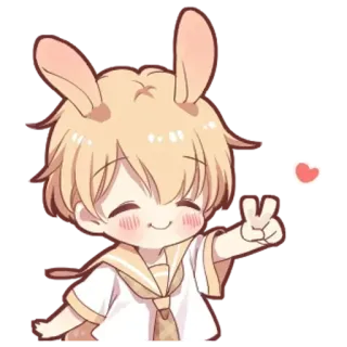 🌟 04d50a09 милый, аниме, кролик, каваий, знак мира, сердце, мультфильм whatsapp sticker