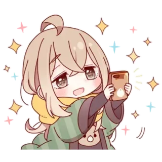 🥳 b249548b Аниме, Девушка, Милая, Селфи, Каваий, Чиби, Стикер whatsapp sticker