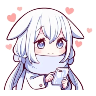👍 bd5a2b9f Аниме девушка, Чиби, Милый, Сердечки, Шарф, Зима whatsapp sticker