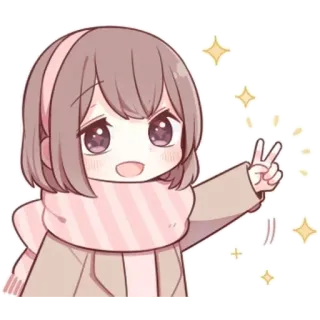 🌟 c0fa4d1a Аниме, Девушка, Знак мира, Каваий, Милый, Мультфильм whatsapp sticker