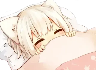 😪 2c391f3a anime, cat girl, sleeping, blanket, cute whatsapp sticker