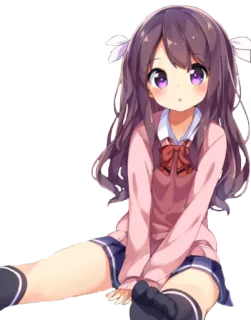 👀 32d12cec anime, girl, cute, school uniform, sitting, purple hair, cartoon whatsapp sticker