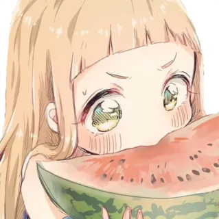 😝 9e3b6135 anime, girl, watermelon, cute, cartoon whatsapp sticker