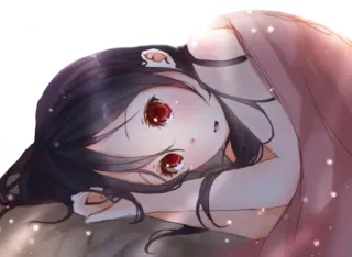 😪 d83dec02 anime, girl, cute, lying down, red eyes, dark hair whatsapp sticker
