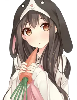 👀 dc422659 anime, girl, rabbit, carrot, cute, kawaii, cartoon whatsapp sticker