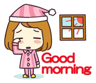 ☀ 38d90c2f Good morning dzień dobry, śpiący, kreskówka, dziewczyna, okno, rano whatsapp sticker