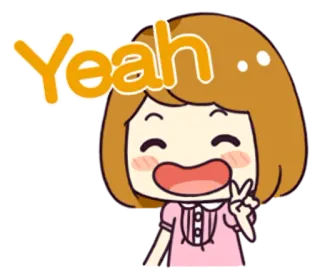 ✌ 4c113750 Yeah kreskówka, dziewczyna, yeah, szczęśliwy, znak pokoju whatsapp sticker