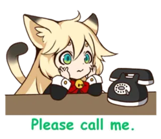 📞 9a55c0f6 Please call me. Anime, Chica gato, Teléfono, Kawaii, Lindo, Llamada, Comunicación telegram sticker