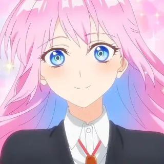 😍 07e4ae36 Anime, pinke Haare, weibliche Figur, lächelnd whatsapp sticker