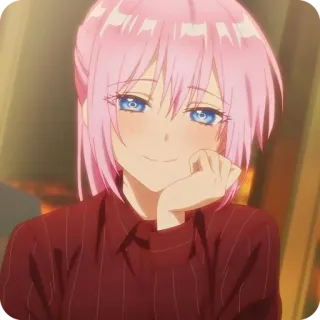 😍 624185de Anime, pinke Haare, blaue Augen, Mädchen, Cartoon, lächelnd whatsapp sticker