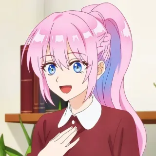 😀 723fed28 Anime, Mädchen, pinke Haare, Lächeln, Cartoon whatsapp sticker