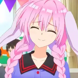 😊 e70c2d7a Anime, Charakter, Pinke Haare, Mädchen, Zöpfe, Hasenohren whatsapp sticker