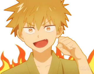 ✊ 60406090 애니메이션, 소년, 만화, 캐릭터, 불꽃, 에너지, 흥분 telegram sticker