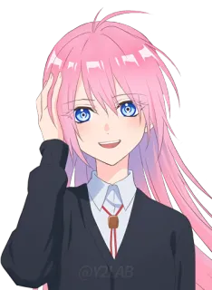 😄 775356a2 애니메이션, 여자, 핑크 머리, 파란 눈, 귀여운, 캐릭터 telegram sticker