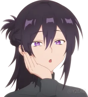 😮 9274d2e5 @Y2D18 애니메이션, 캐릭터, 보라색 눈, 검은 머리, 여자, 소녀 telegram sticker