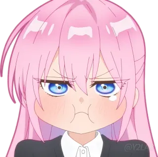 😢 b2a17d34 애니메이션, 여자, 귀여운, 화난, 분홍 머리, 파란 눈 telegram sticker