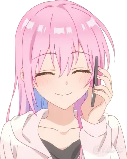 📞 fb25c65f 애니메이션, 소녀, 분홍머리, 귀여운, 웃는, 폰 telegram sticker