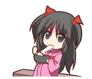 🍜 0b3762b7 Chibi, Gadis, Kimono, Makan, Mie whatsapp sticker