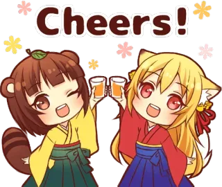 🙌 10858ccb Cheers! ไชโย, ชนแก้ว, ฉลอง, อนิเมะ, น่ารัก, ดื่ม telegram sticker
