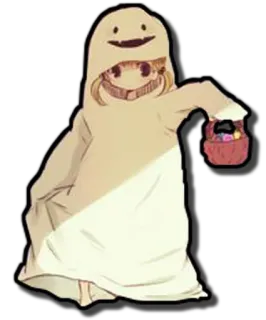 👻 7a138a4d ghost, costume, halloween, trick-or-treat, candy, anime whatsapp sticker