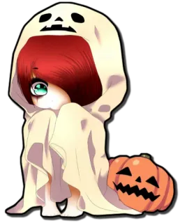 👻 87a4ce77 ghost, halloween, pumpkin, anime, manga, cute whatsapp sticker