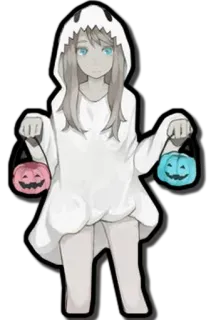 👻 96081d9c ghost, halloween, costume, girl, anime, pumpkin, candy whatsapp sticker