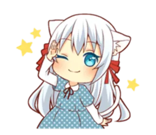 🤗 d6f1a946 动漫, Q版, 猫耳, 女孩, 星星, 眨眼, 可爱 telegram sticker