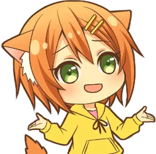 👐 70303728 애니메이션, 고양이 소녀, 귀여운, 치비, 질문, 불확실, 새끼 고양이 telegram sticker