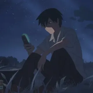 💈 0369daf8 anime, boy, night, phone, sitting, alone whatsapp sticker