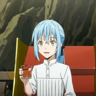 🦕 461d5dd3 Rimuru Tempest That Time I Got Reincarnated as a Slime anime, personage, blauw haar, drinken telegram sticker