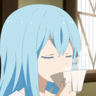 🦕 848ee237 Rimuru Tempest That Time I Got Reincarnated as a Slime Anime, Rimuru, Tempest, slijm, drinken, blauw haar, schattig telegram sticker