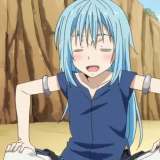 🦕 bd43fd12 Rimuru Tempest That Time I Got Reincarnated as a Slime Anime, Manga, Schattig, Kawaii, Blauw haar, Glimlach, Isekai, Slijm telegram sticker