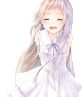 😊 a0eca340 anime, chica, vestido blanco, sonrisa, pelo largo telegram sticker