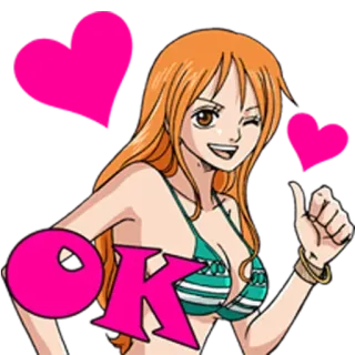 😘 330e0c0d Nami One Piece OK anime, girl, bikini, okay, ok, thumbs up telegram sticker