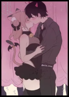 💋 3e06c471 anime, kiss, couple, romance, catgirl, devil, love whatsapp sticker